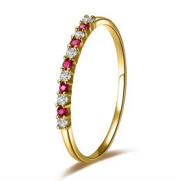 Anello Mythique - Oro Giallo, Riviera Mezzo Giro di Rubini e Diamanti