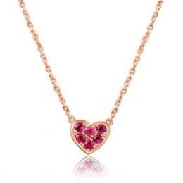 Collana Ciondolo Cuoricino - Oro Rosa & Rubini Birmani
