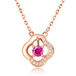 Ciondolo fiore in oro rosa - Incastonature di diamanti e rub