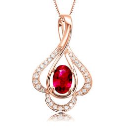 Ciondolo solitario in oro rosa - Rubino ovale e diamanti oro