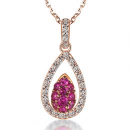 Ciondolo petalo in oro rosa - Rubini e diamanti oro rosa