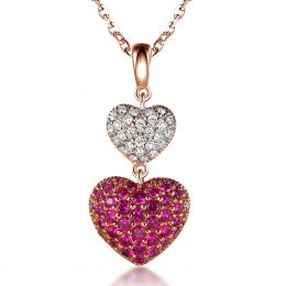 Ciondolo doppio cuore - Rubini e Diamanti incastonati oro ro