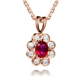 Ciondolo fiore di Diamanti e Rubino - Oro rosa
