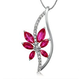 Ciondolo rubino fiore rampicante - Oro bianco 18 carati