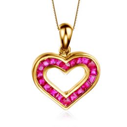 Ciondolo doppio cuore - Oro giallo e rubini