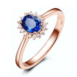 Solitario Composto Astro - Oro Rosa, Diamanti & Zaffiro Oval