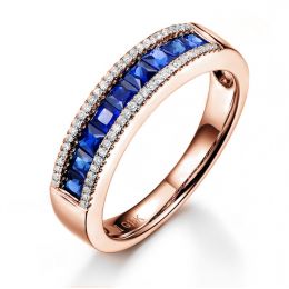 Anello Luce Blu - Oro Rosa, Riviera di Zaffiri Princess a Bi