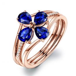 Anello da Donna Eucléia - Oro Rosa, Diamanti & Zaffiri Pera