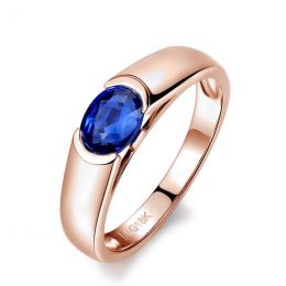 Anello Shitala - Oro Rosa & Zaffiro Ovale Solitario
