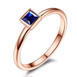 Anello Quadrato Blu - Oro Rosa & Zaffiro Princess Solitario