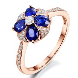 Anello da Donna Fleur - Oro Rosa, Diamanti & Zaffiri Ovali
