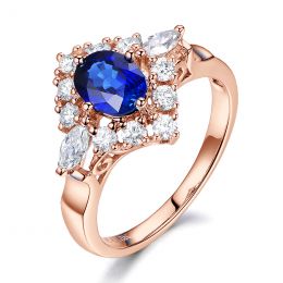 Solitario Composto Evasione - Oro Rosa, Diamanti & Zaffiro