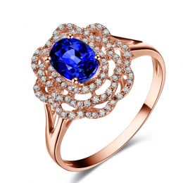 Solitario Composto Bloom Flower - Oro Rosa, Diamanti & Zaffi