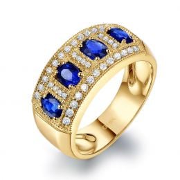 Anello Bhagya - Oro Giallo, Riviera Mezzo Giro di Zaffiri & Diamanti