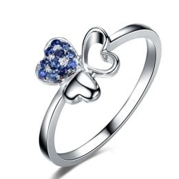 Anello da Donna Cuore di Trifoglio - Oro Bianco & Zaffiri Blu