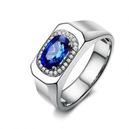 Solitario Composto Finlay - Oro Bianco,  Diamanti & Zaffiro Ovale