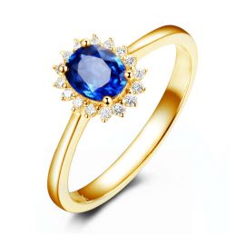 Solitario Composto Astro - Oro Giallo, Diamanti & Zaffiro Ov