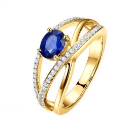 Solitario Composto Sharmini - Oro Giallo, Diamanti & Zaffiro Ovale