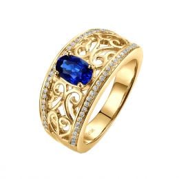 Solitario Composto Hiruni - Oro Giallo, Diamanti & Zaffiro Ovale