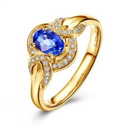 Solitario Composto Intrusion - Oro Giallo, Diamanti & Zaffiro Ovale