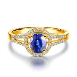 Anello Solitario Composto Mahaweli - Oro Giallo, Diamanti & Zaffiro