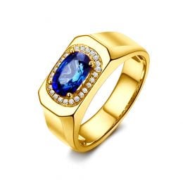 Solitario Composto Finlay - Oro Giallo,  Diamanti & Zaffiro Ovale