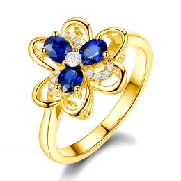 Anello da Donna Anemone - Oro Giallo, Diamanti & Zaffiri Ova