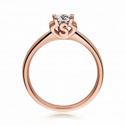 Anello Solitario Lettera Alfabeto S - Oro Rosa e Diamante | 