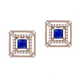 Orecchini A Lobo Quadro - Oro Rosa, Diamanti & Zaffiri