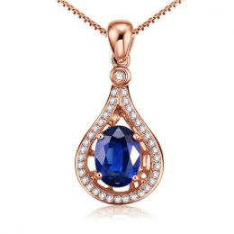 Zaffiro e Diamanti su Oro Rosa - Ciondolo Ovale