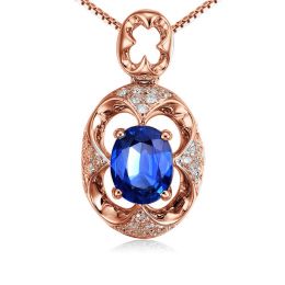 Ciondolo con Zaffiro Ovale e Diamanti - Oro rosa