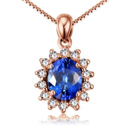 Corona diamantata in oro 18 carati - Ciondolo con Zaffiro oro rosa