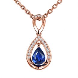 Ciondolo Zaffiro taglio Pera - Oro rosa e diamanti