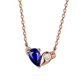 Collana Ciondolo cuore di Zaffiro e Diamante su Oro rosa