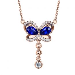 Ciondolo Farfalla blu - Oro rosa, Diamanti e Zaffiro