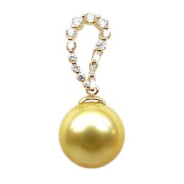 Ciondolo Goccia Dorata - Oro Giallo, Diamanti & Perla dei Mari del Sud Dorata
