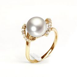 Anello Byzance - Oro Giallo 18kt, Diamanti e Perla d'Acqua Dolce