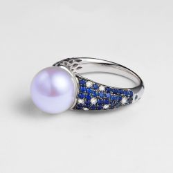 Anello L'Enchanteur - Oro Bianco, Zaffiri, Diamanti & Perla d'Acqua Dolce