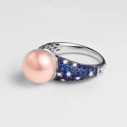 Anello L'Enchanteur - Oro Bianco, Zaffiri, Diamanti & Perla d'Acqua Dolce