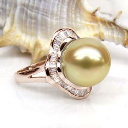 Anello Bonaparte - Perla dei Mari del Sud Dorata e Oro Rosa