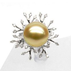 Anello Coraline - Perla dei Mari del Sud Dorata e Oro Bianco