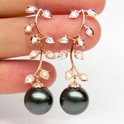 Orecchini Pendenti Ibiza - Perle di Tahiti Nere, Diamanti, Oro Rosa