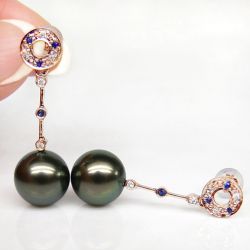 Orecchini Catenelle Rodrigues - Perle di Tahiti, Oro Rosa