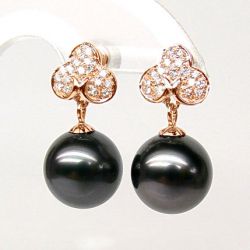 Orecchini Pendenti Trifoglio - Perle di Tahiti, Diamanti, Oro Rosa