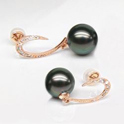 Orecchini Pendenti Hortense - Perle di Tahiti Nere, Oro Rosa