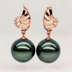 Orecchini Pendenti Dudley - Perle di Tahiti Nere, Oro Rosa