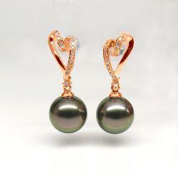 Orecchini Pendenti Mure - Perle di Tahiti Nere, Oro Rosa