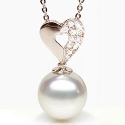 Ciondolo cuore oro rosa - Perla d’Australia bianca - 11/12mm