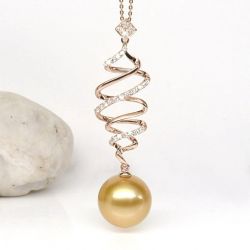 Ciondolo Aladin - Oro Rosa, Diamanti & Perla dei Mari del Sud Dorata