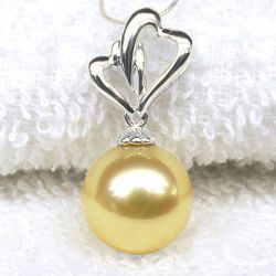Ciondolo Cuori Dorati - Oro Bianco & Perla Gold dei Mari del Sud